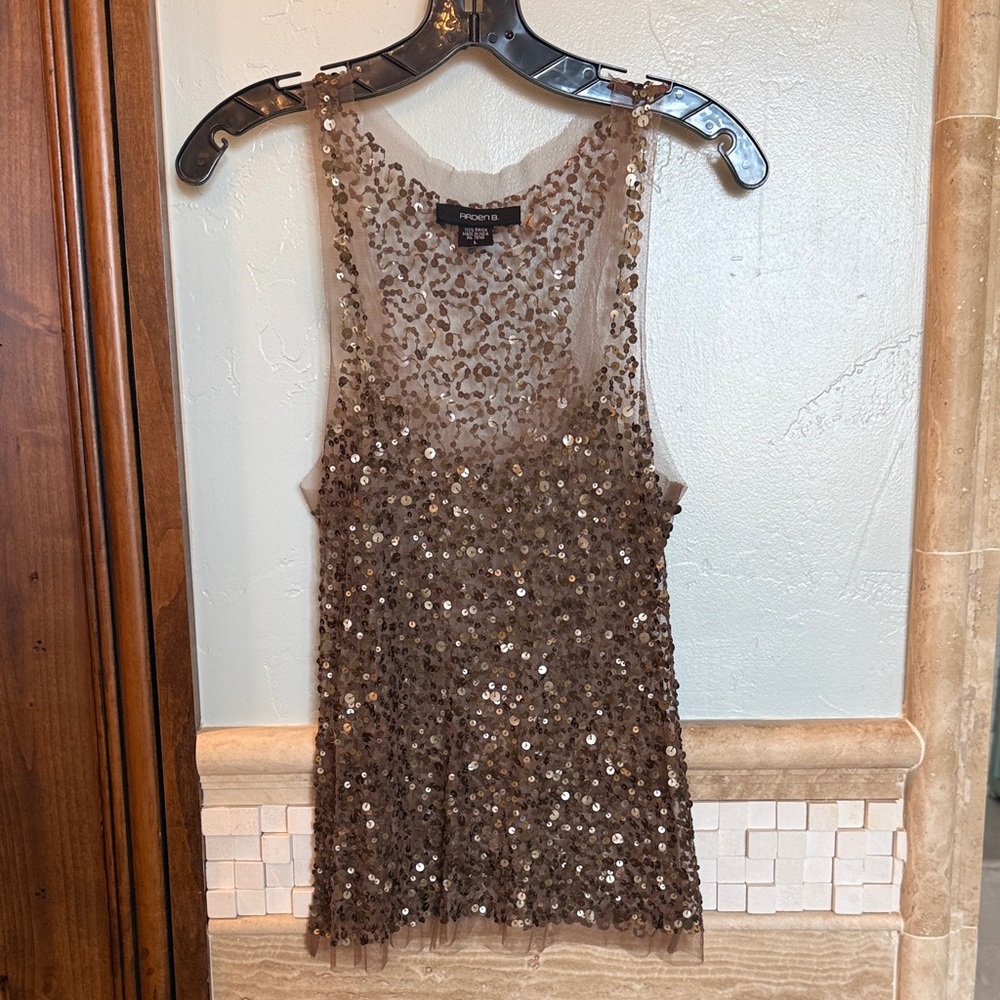 Arden B Bronze Sequin Mesh Top